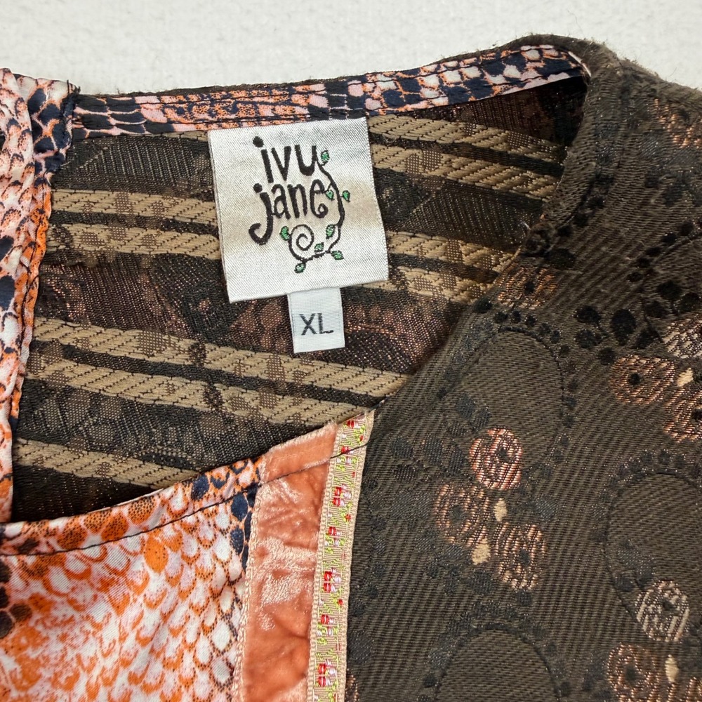 Ivy Jane Womens Mixed Media Snakeskin Floral Blouse XL Pink Brown Boho 630175 - Picture 3 of 9